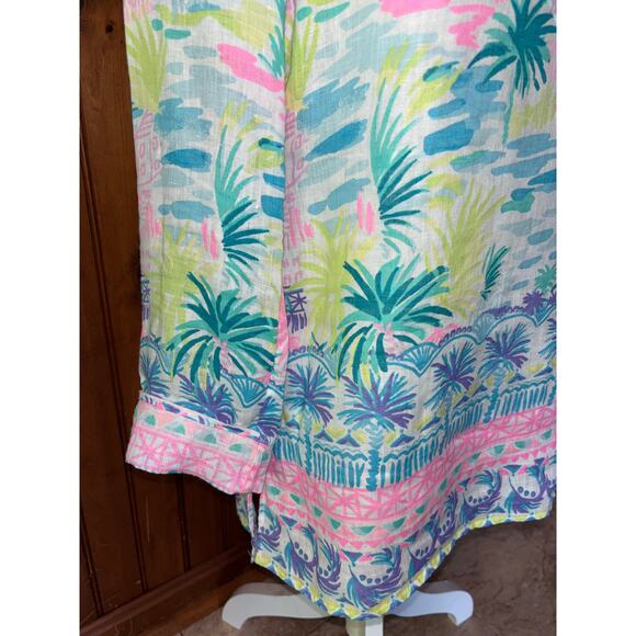 Womens Lilly Pulitzer Ocean Cove 100% Linen Tunic Blouse Top Blue Pink Size XS - Picture 3 of 13